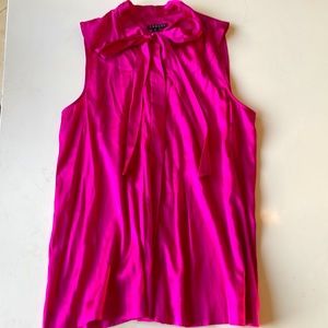 THEORY FUCHSIA SILK TIE NECK TOP